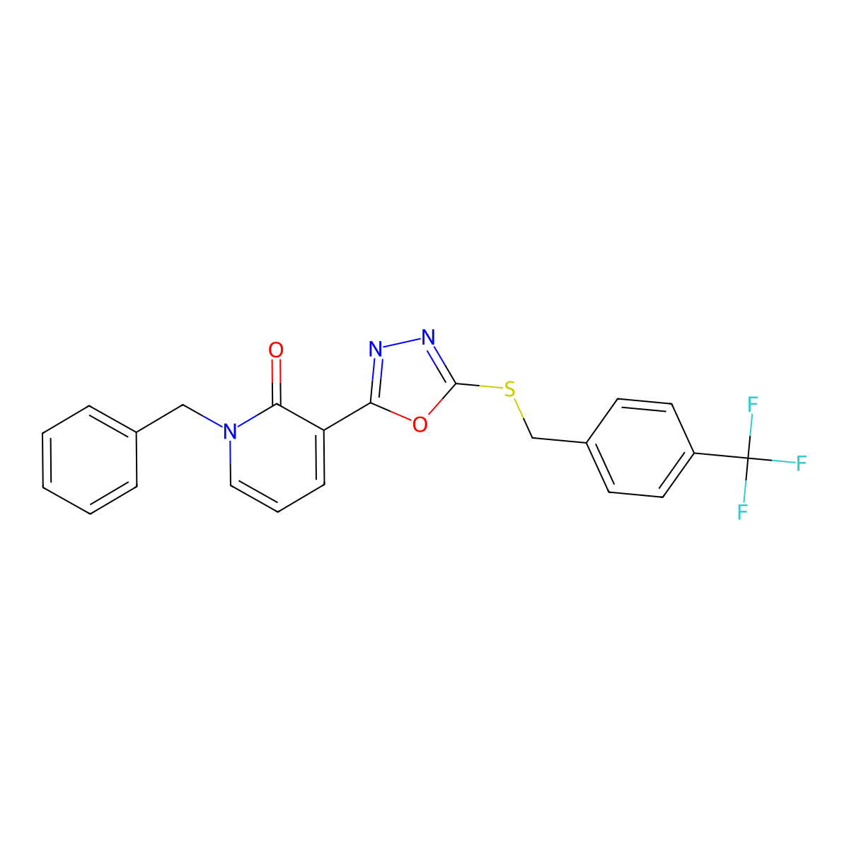 1-Benzyl-3-[5-[[4-(trifluoromethyl)phenyl]methylsulfanyl]-1,3,4-oxadiazol-2-yl]pyridin-2-one molecular structure, CAS 400074-85-3
