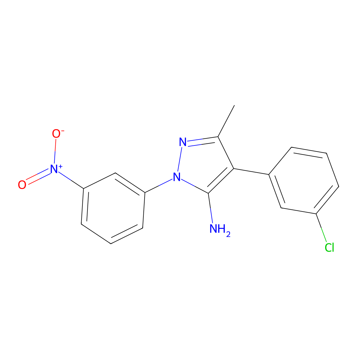 4-(3-chlorophenyl)-3-methyl-1-(3-nitrophenyl)-1H-pyrazol-5-ylamine molecular structure, CAS 400074-89-7