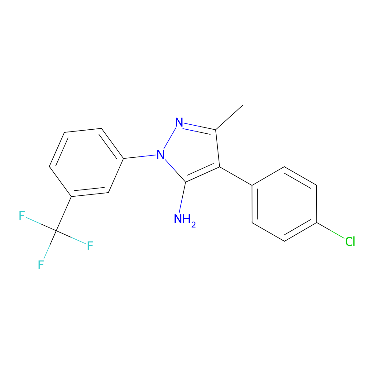 4-(4-chlorophenyl)-3-methyl-1-[3-(trifluoromethyl)phenyl]-1H-pyrazol-5-ylamine molecular structure, CAS 400074-90-0