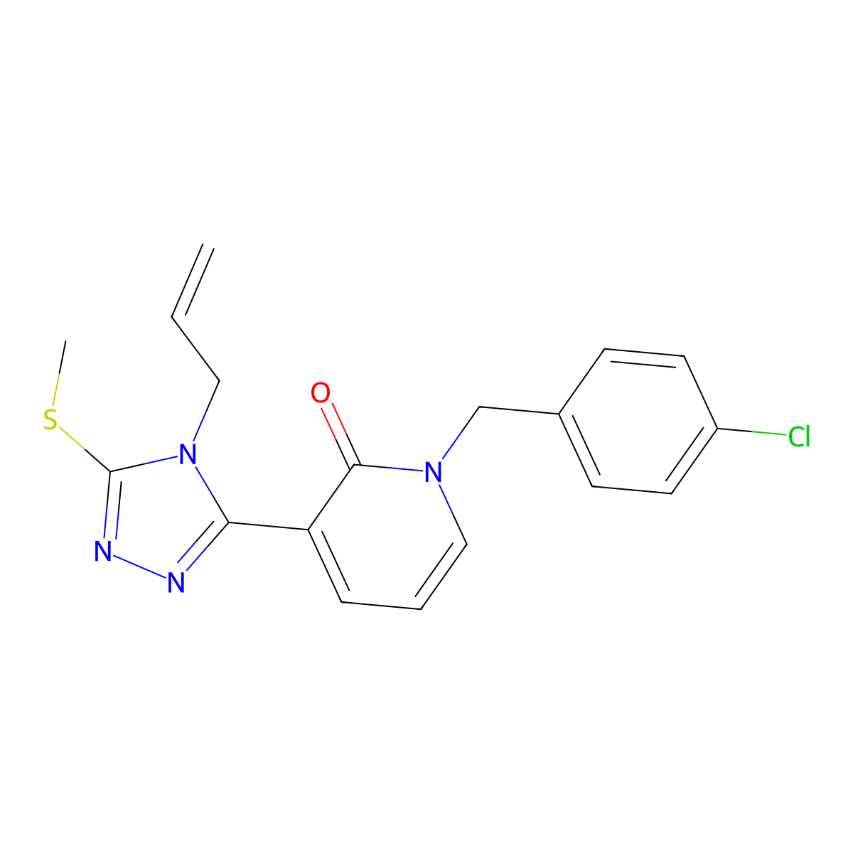 3-[4-allyl-5-(methylsulfanyl)-4H-1,2,4-triazol-3-yl]-1-(4-chlorobenzyl)-2(1H)-pyridinone molecular structure, CAS 400075-02-7