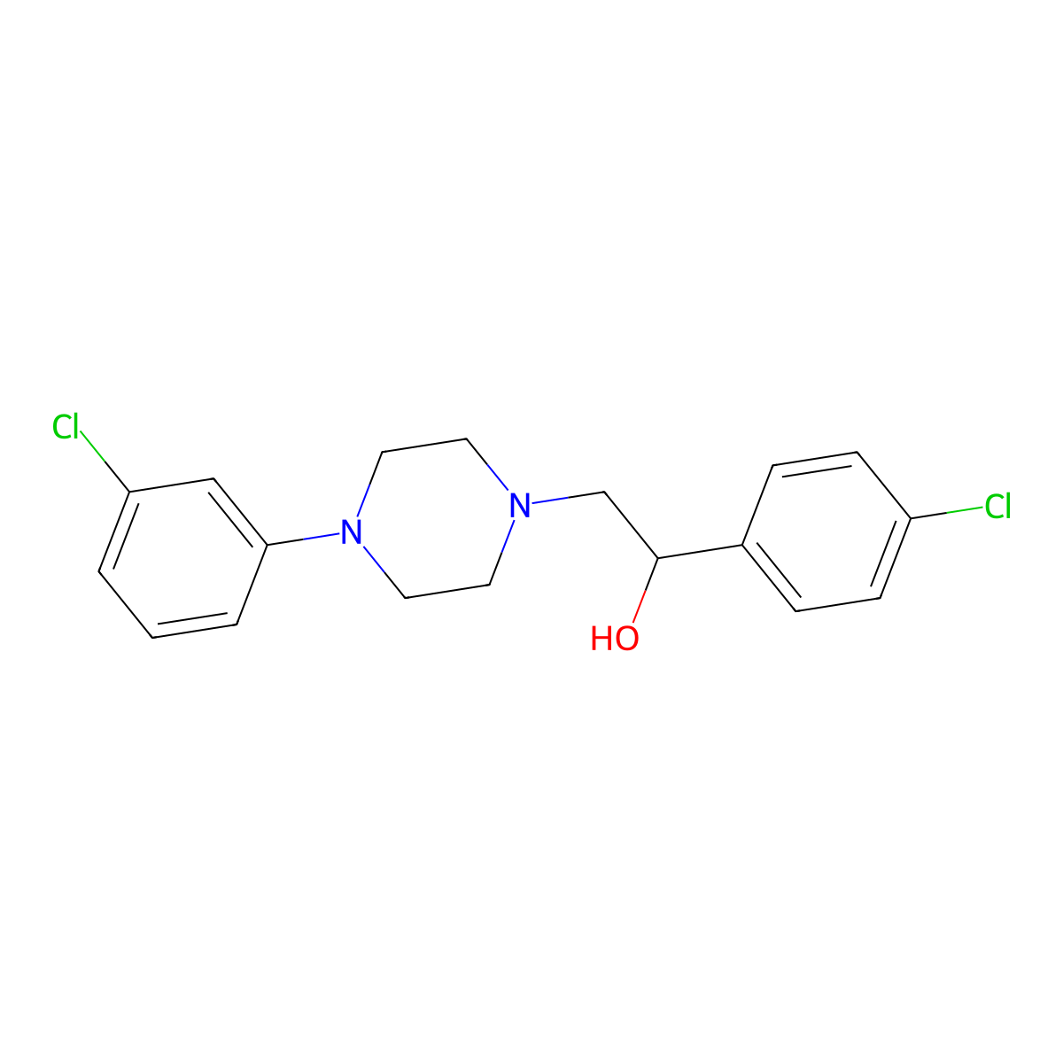 1-(4-Chlorophenyl)-2-[4-(3-chlorophenyl)piperazin-1-yl]ethanol molecular structure, CAS 400075-49-2