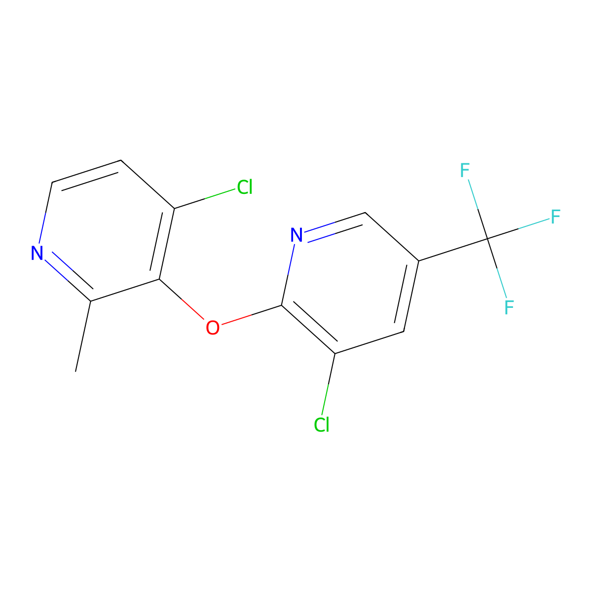 4-Chloro-3-{[3-chloro-5-(trifluoromethyl)-2-pyridinyl]oxy}-2-methylpyridine molecular structure, CAS 400075-75-4