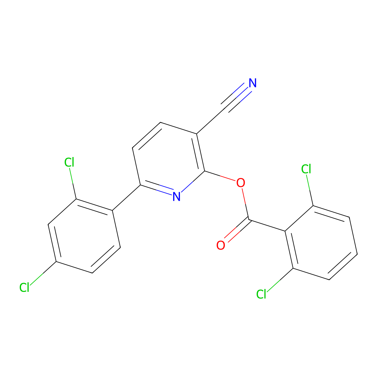 3-Cyano-6-(2,4-dichlorophenyl)-2-pyridinyl 2,6-dichlorobenzenecarboxylate molecular structure, CAS 400075-78-7