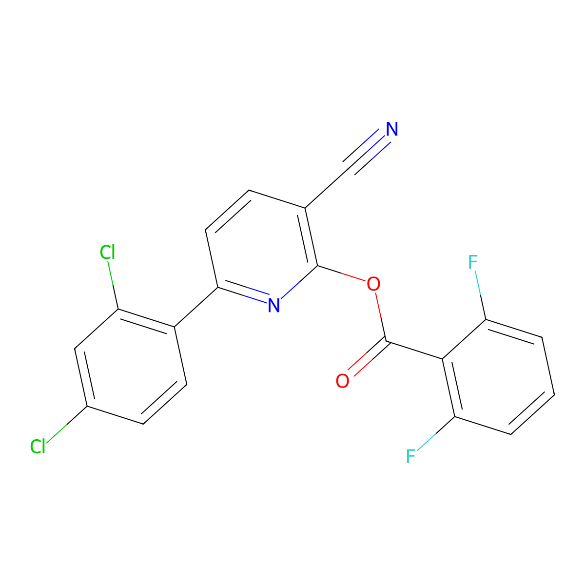 3-Cyano-6-(2,4-dichlorophenyl)-2-pyridinyl 2,6-difluorobenzenecarboxylate molecular structure, CAS 400075-80-1