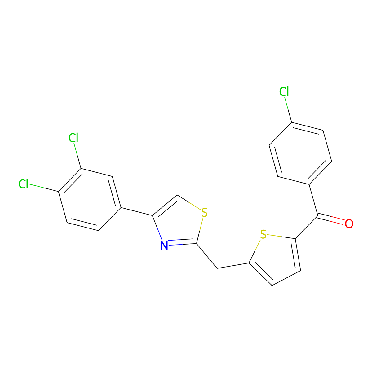 (4-Chlorophenyl)(5-{[4-(3,4-dichlorophenyl)-1,3-thiazol-2-yl]methyl}-2-thienyl)methanone molecular structure, CAS 400075-84-5