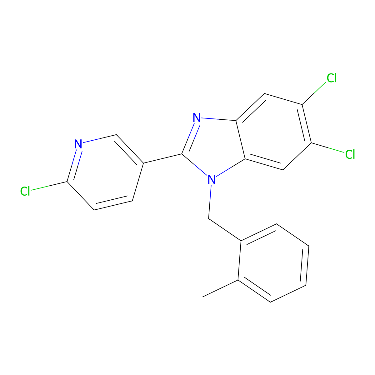5,6-dichloro-2-(6-chloro-3-pyridinyl)-1-(2-methylbenzyl)-1H-1,3-benzimidazole molecular structure, CAS 400075-87-8