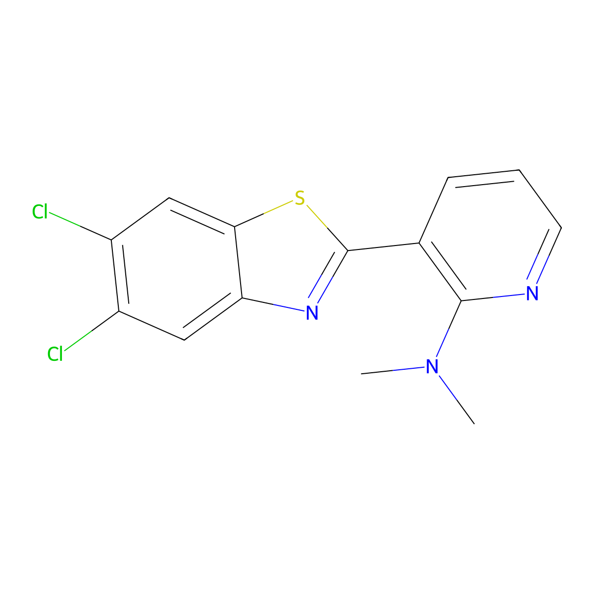 3-(5,6-dichloro-1,3-benzothiazol-2-yl)-N,N-dimethylpyridin-2-amine molecular structure, CAS 400075-95-8