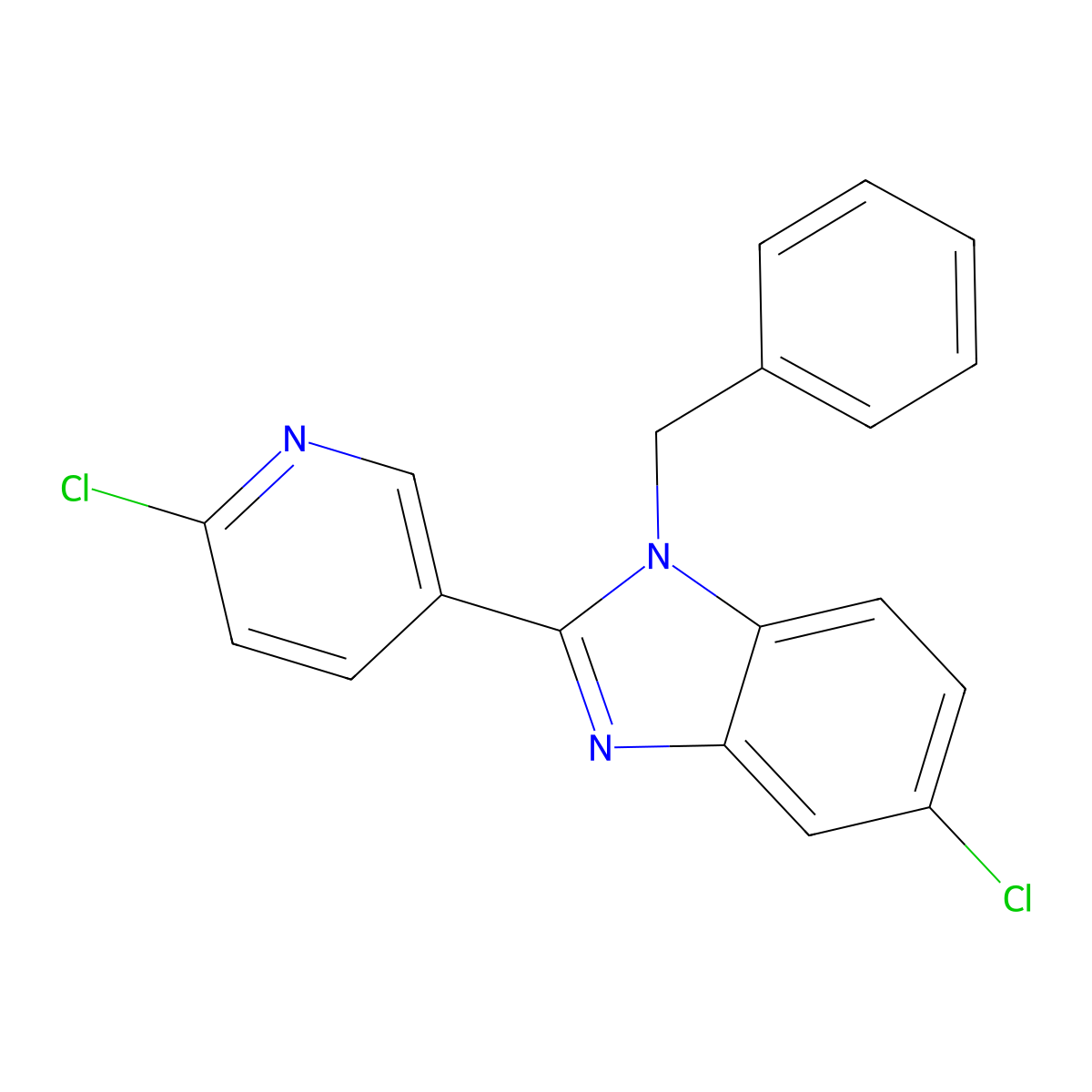 1-benzyl-5-chloro-2-(6-chloro-3-pyridinyl)-1H-1,3-benzimidazole molecular structure, CAS 400075-97-0
