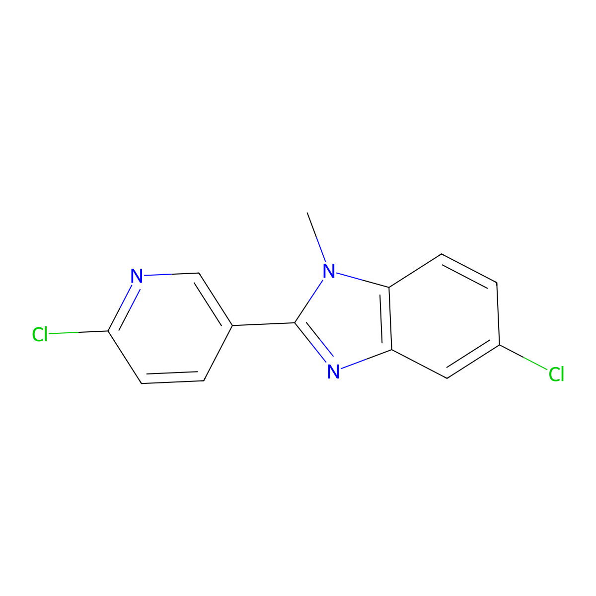 5-chloro-2-(6-chloro-3-pyridinyl)-1-methyl-1H-1,3-benzimidazole molecular structure, CAS 400076-01-9
