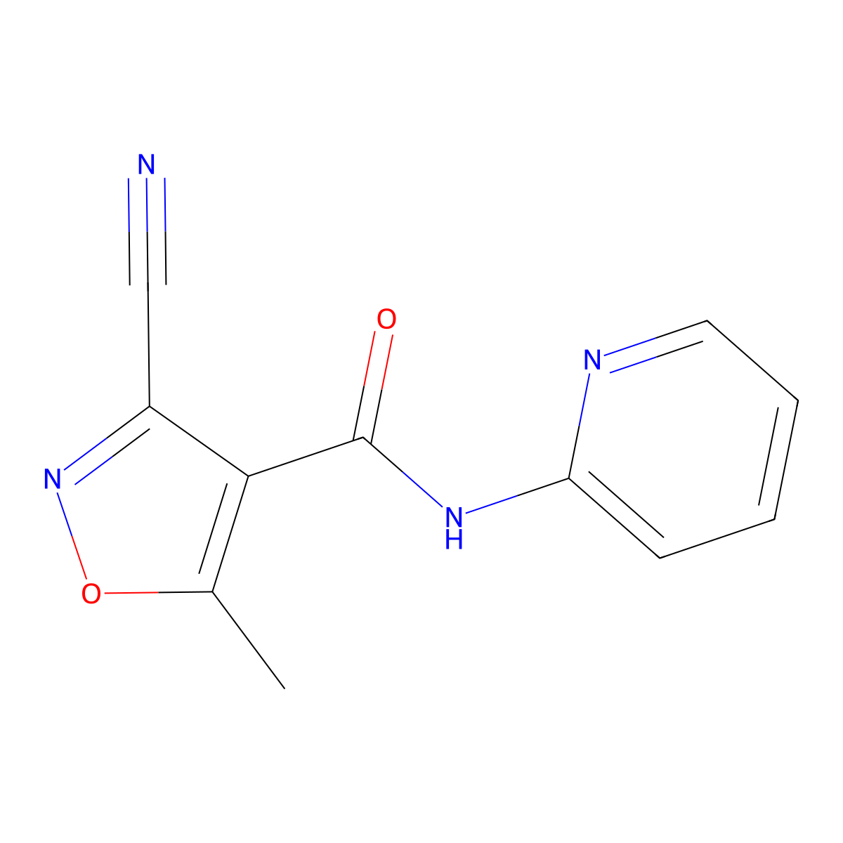 3-cyano-5-methyl-N-(2-pyridinyl)-4-isoxazolecarboxamide molecular structure, CAS 400076-15-5