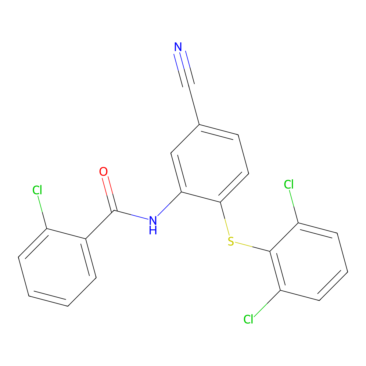 2-chloro-N-{5-cyano-2-[(2,6-dichlorophenyl)sulfanyl]phenyl}benzenecarboxamide molecular structure, CAS 400076-19-9