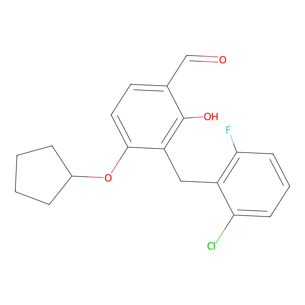 3-(2-Chloro-6-fluorobenzyl)-4-(cyclopentyloxy)-2-hydroxybenzenecarbaldehyde molecular structure, CAS 400076-32-6
