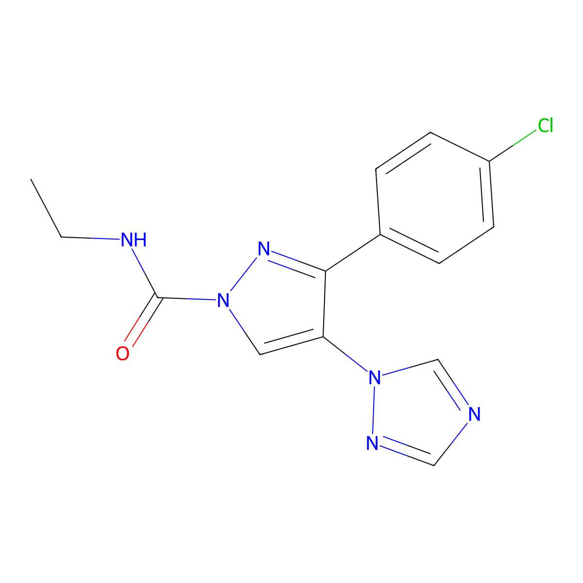 3-(4-chlorophenyl)-N-ethyl-4-(1H-1,2,4-triazol-1-yl)-1H-pyrazole-1-carboxamide molecular structure, CAS 400076-55-3