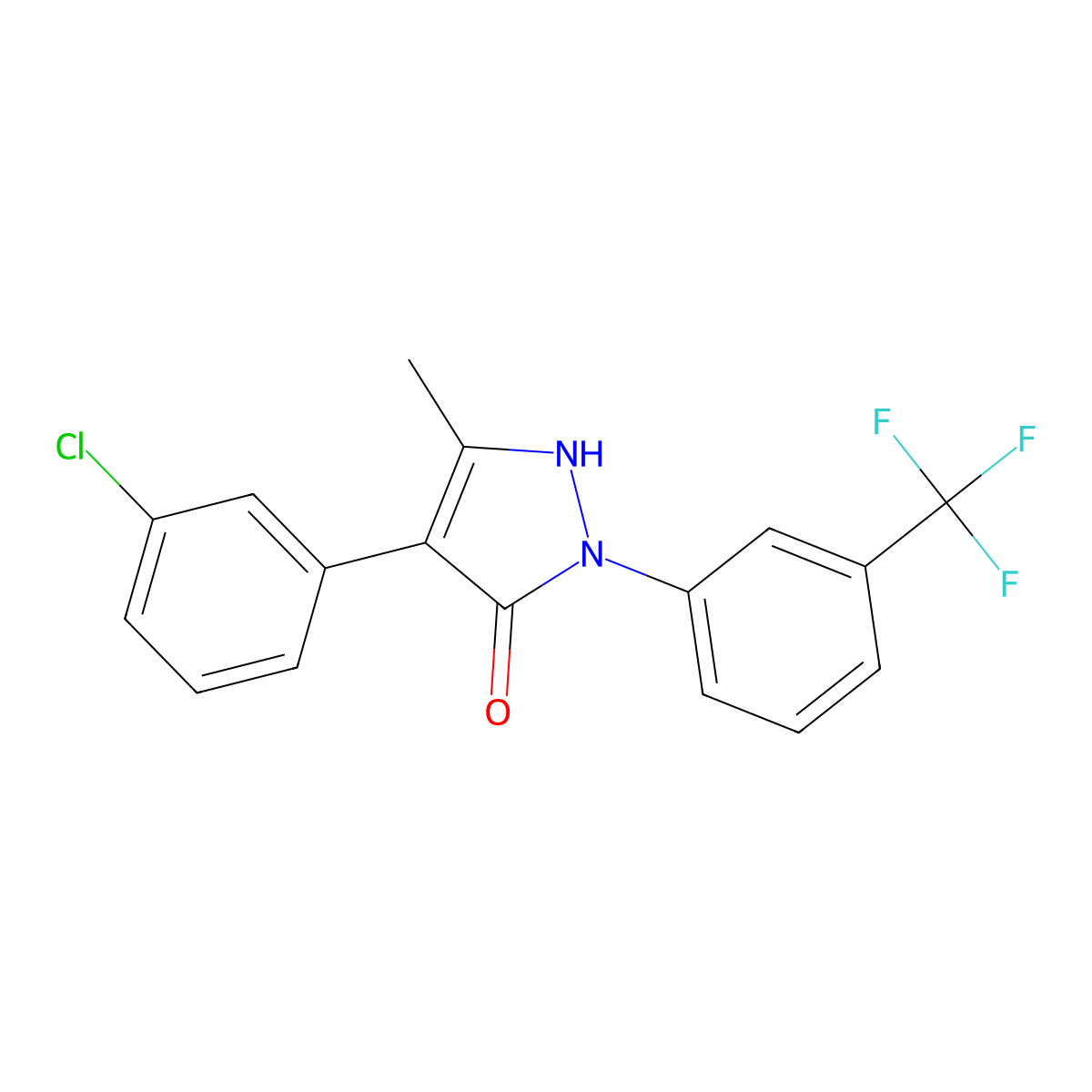4-(3-chlorophenyl)-5-methyl-2-[3-(trifluoromethyl)phenyl]-1H-pyrazol-3-one molecular structure, CAS 400076-59-7