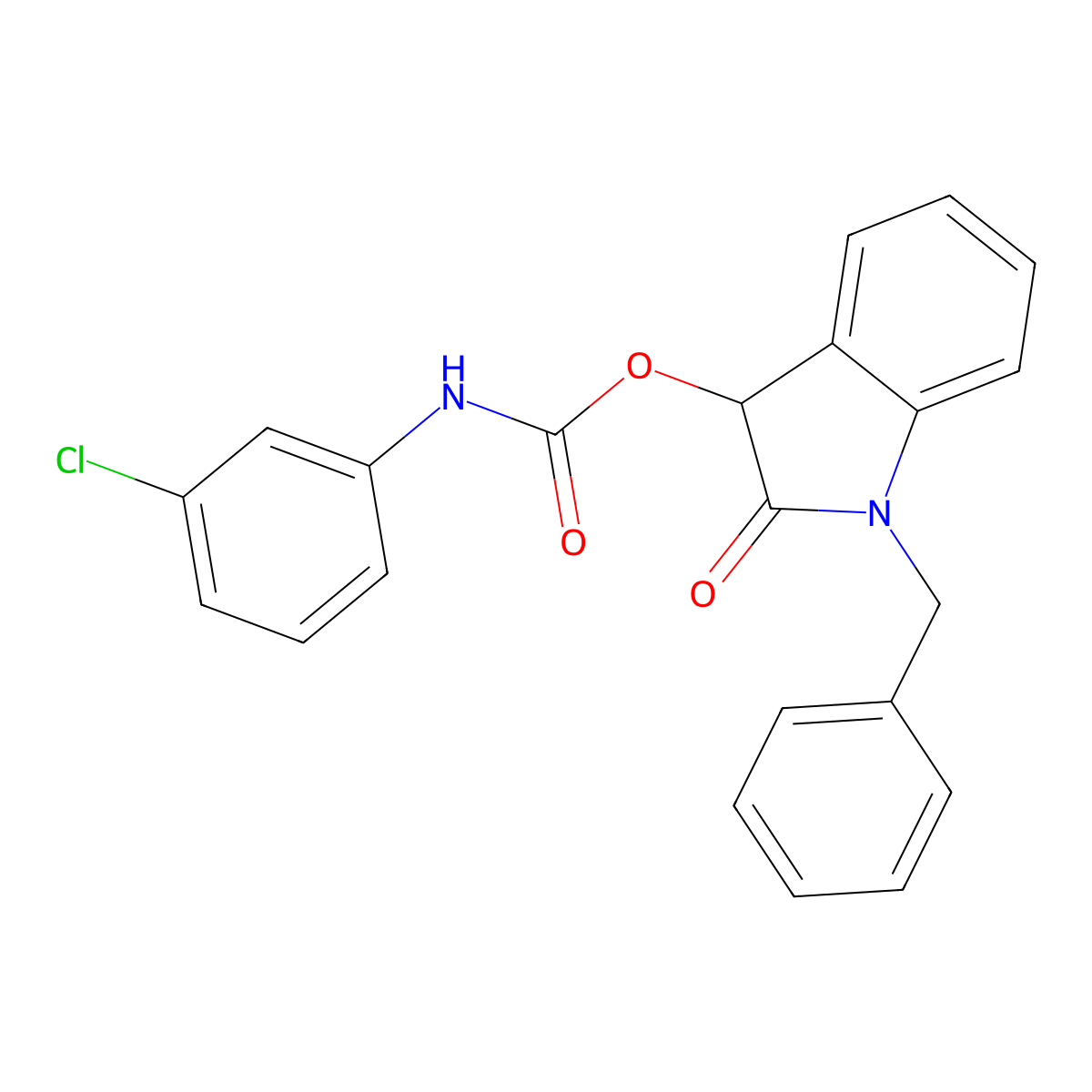 1-benzyl-2-oxo-2,3-dihydro-1H-indol-3-yl N-(3-chlorophenyl)carbamate molecular structure, CAS 400076-65-5
