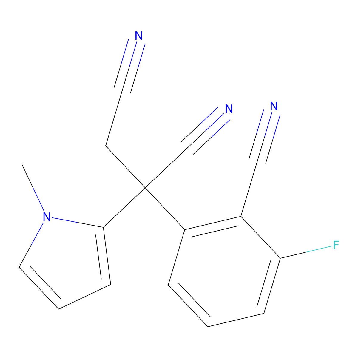 2-(2-cyano-3-fluorophenyl)-2-(1-methyl-1H-pyrrol-2-yl)succinonitrile molecular structure, CAS 400076-77-9