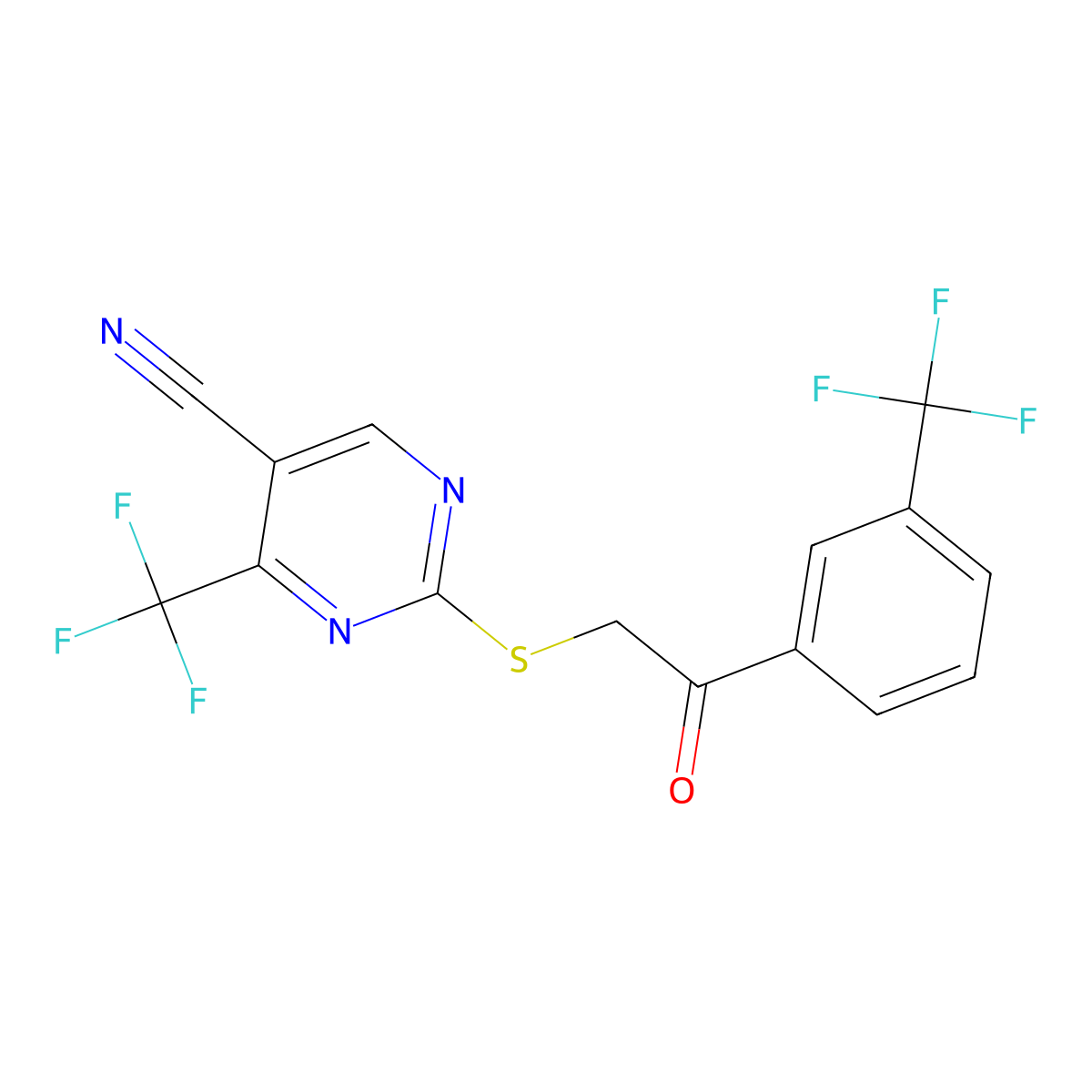 2-({2-Oxo-2-[3-(trifluoromethyl)phenyl]ethyl}sulfanyl)-4-(trifluoromethyl)-5-pyrimidinecarbonitrile molecular structure, CAS 400077-06-7