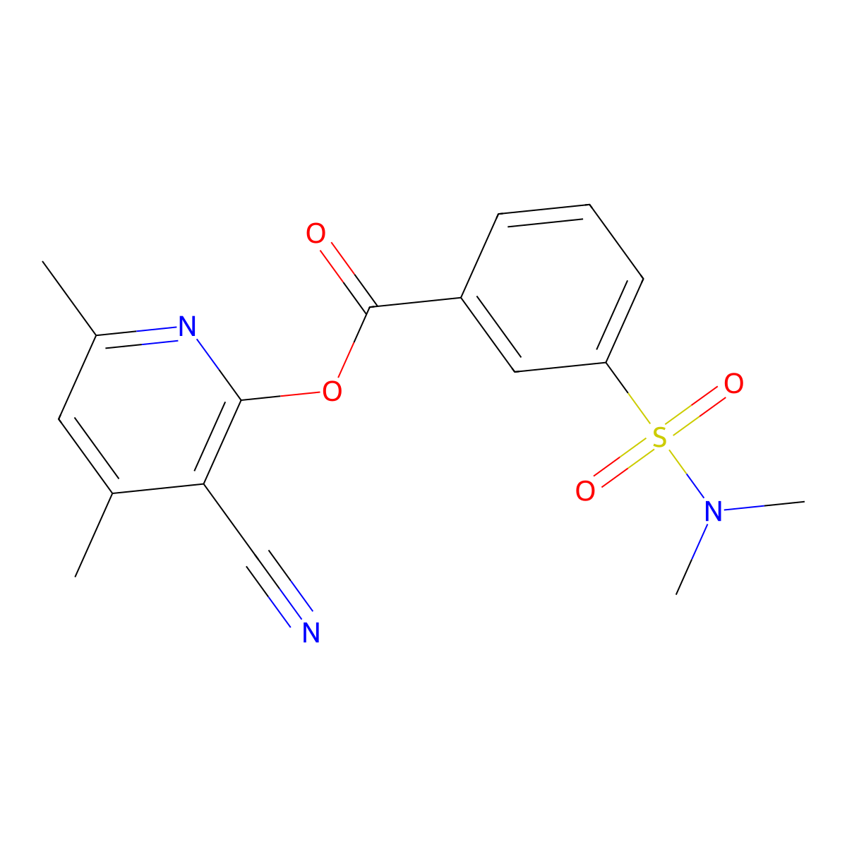 3-Cyano-4,6-dimethyl-2-pyridinyl 3-[(dimethylamino)sulfonyl]benzenecarboxylate molecular structure, CAS 400077-16-9