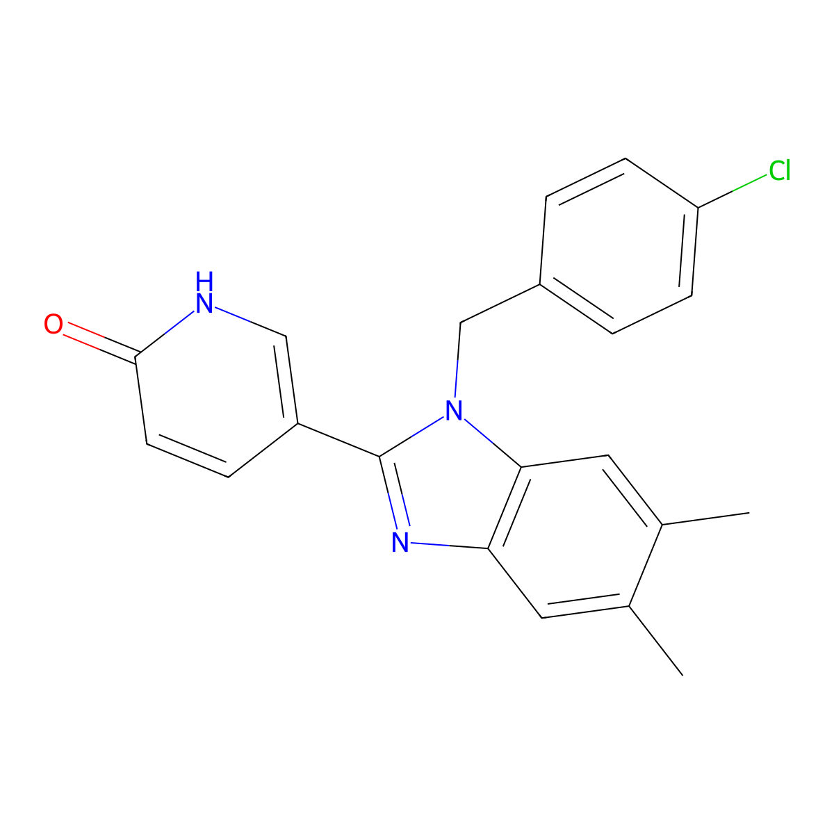 5-[1-(4-chlorobenzyl)-5,6-dimethyl-1H-1,3-benzimidazol-2-yl]-2(1H)-pyridinone molecular structure, CAS 400077-29-4