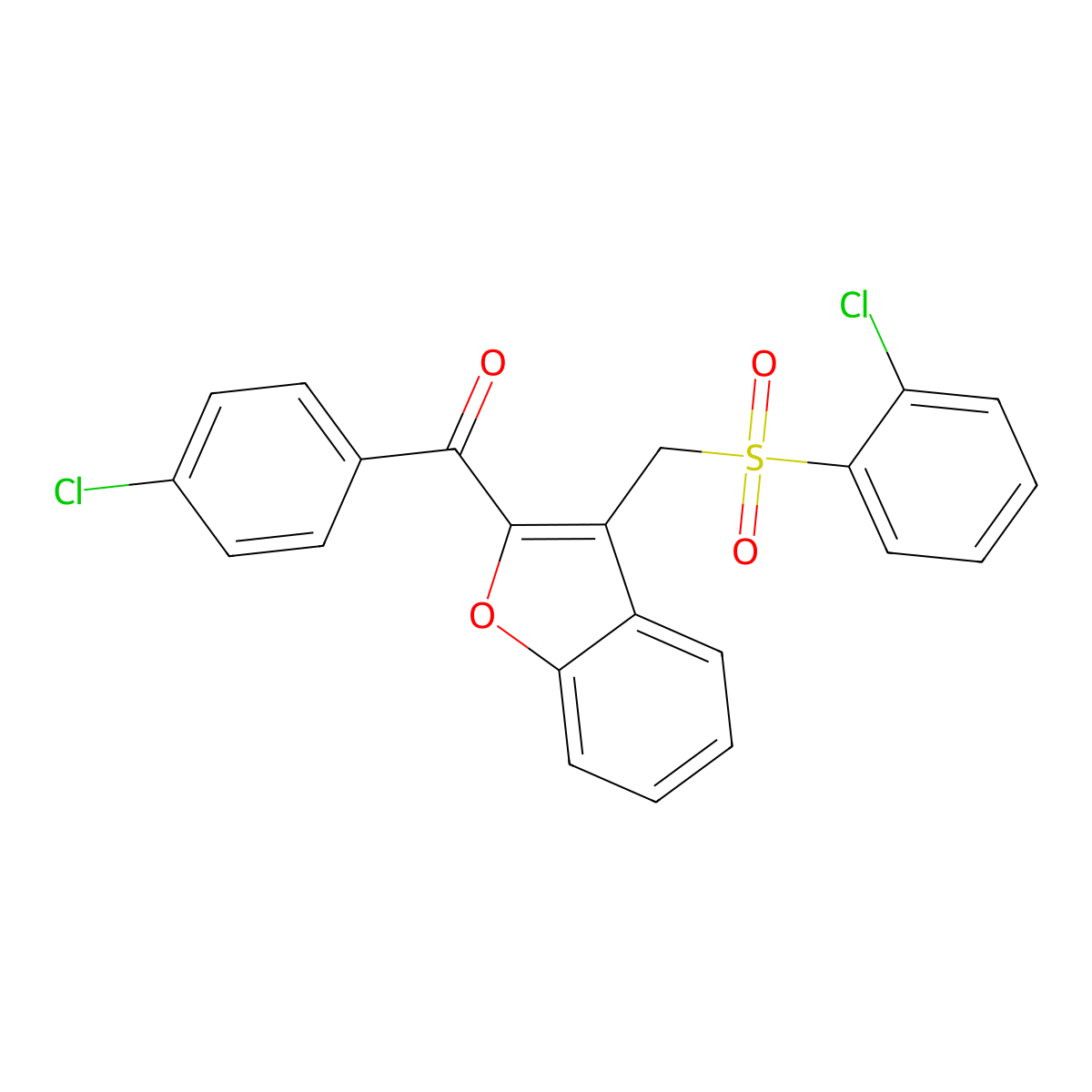 (4-Chlorophenyl)(3-{[(2-chlorophenyl)sulfonyl]methyl}-1-benzofuran-2-yl)methanone molecular structure, CAS 400077-41-0