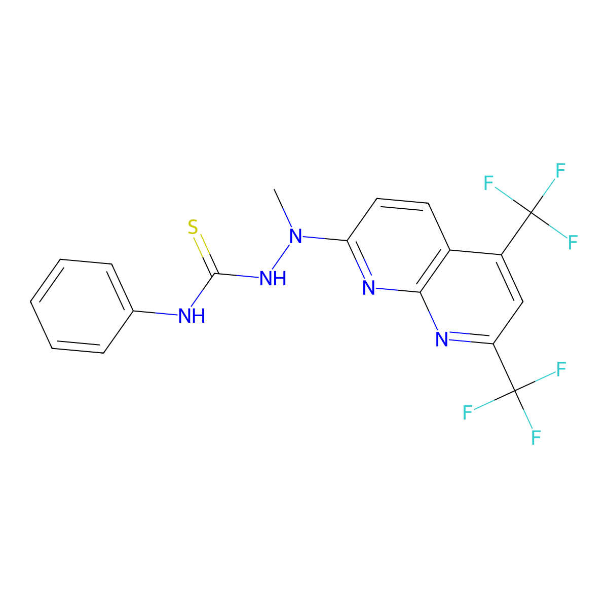 2-[5,7-bis(trifluoromethyl)[1,8]naphthyridin-2-yl]-2-methyl-N-phenyl-1-hydrazinecarbothioamide molecular structure, CAS 400077-49-8