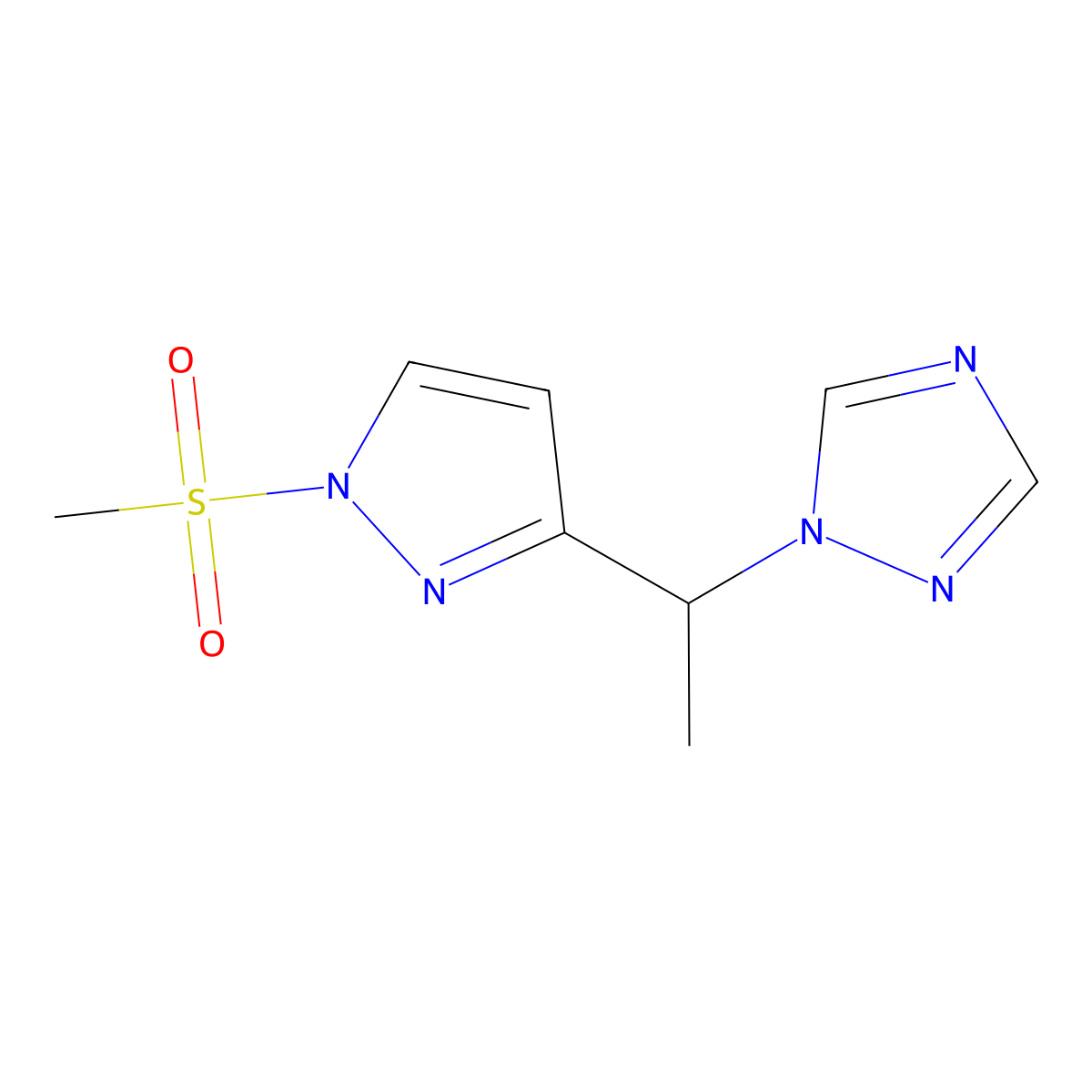 1-{1-[1-(methylsulfonyl)-1H-pyrazol-3-yl]ethyl}-1H-1,2,4-triazole molecular structure, CAS 400077-64-7