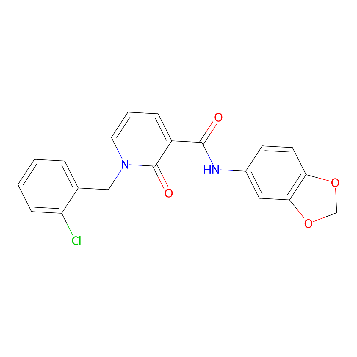 N-(benzo[d][1,3]dioxol-5-yl)-1-(2-chlorobenzyl)-2-oxo-1,2-dihydropyridine-3-carboxamide molecular structure, CAS 400077-83-0