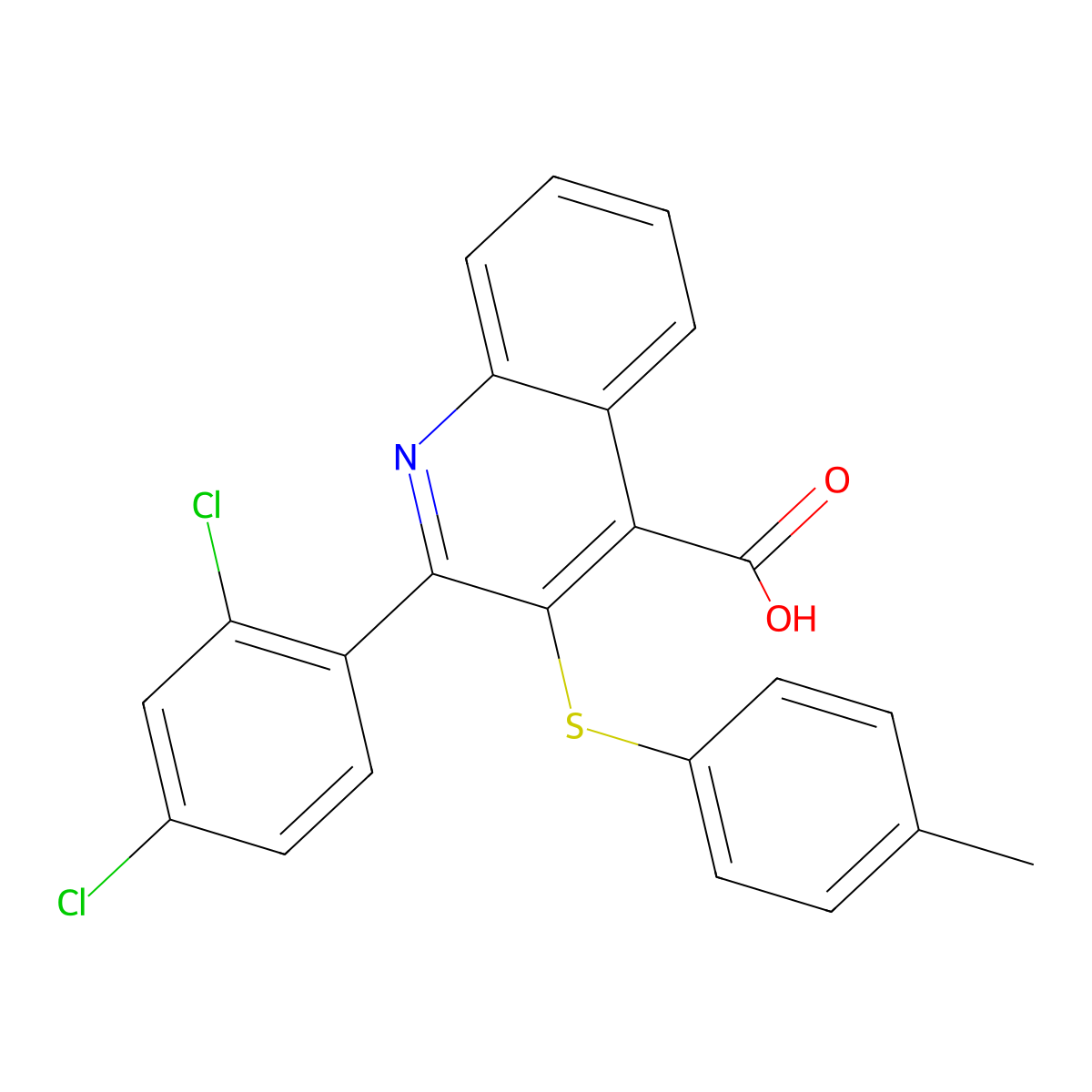 2-(2,4-Dichlorophenyl)-3-[(4-methylphenyl)sulfanyl]-4-quinolinecarboxylic acid molecular structure, CAS 400078-37-7