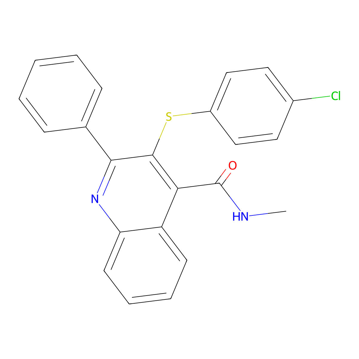 3-[(4-chlorophenyl)sulfanyl]-N-methyl-2-phenyl-4-quinolinecarboxamide molecular structure, CAS 400078-38-8