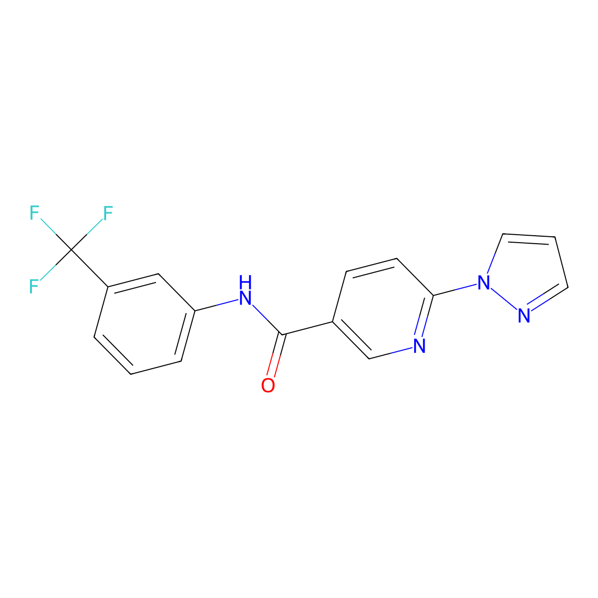 6-(1H-pyrazol-1-yl)-N-[3-(trifluoromethyl)phenyl]nicotinamide molecular structure, CAS 400078-66-2
