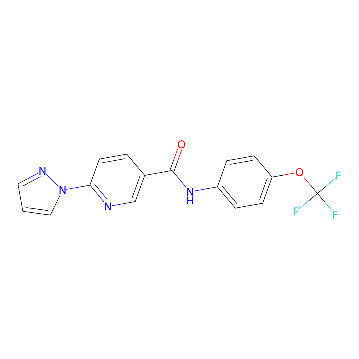 6-(1H-pyrazol-1-yl)-N-[4-(trifluoromethoxy)phenyl]nicotinamide molecular structure, CAS 400078-67-3