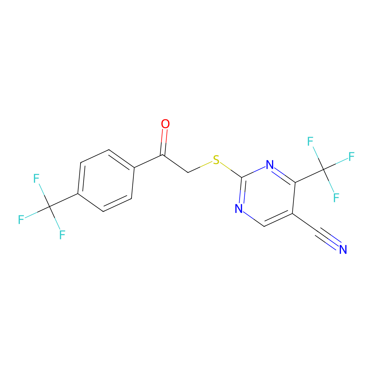 2-({2-Oxo-2-[4-(trifluoromethyl)phenyl]ethyl}sulfanyl)-4-(trifluoromethyl)-5-pyrimidinecarbonitrile molecular structure, CAS 400079-37-0