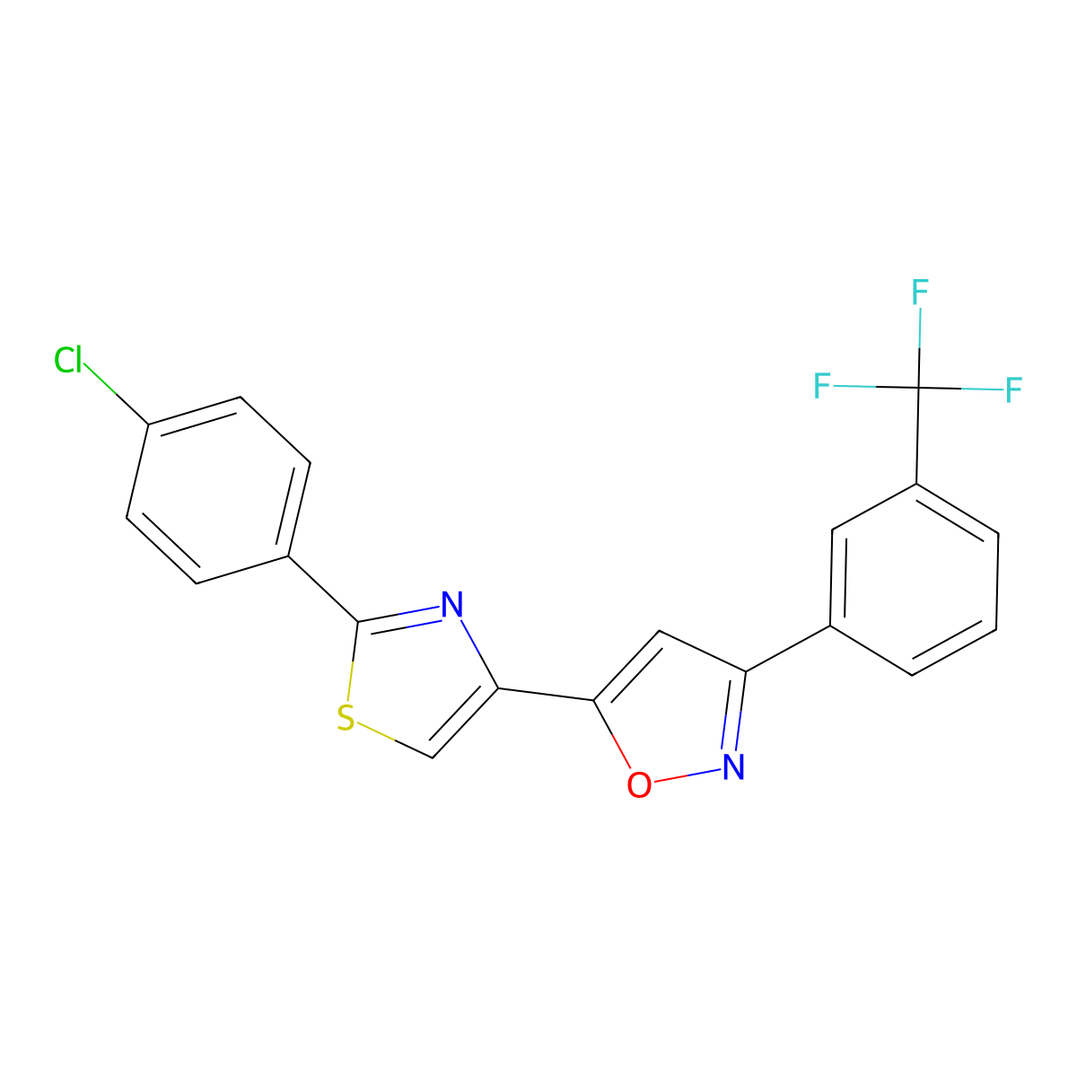 5-[2-(4-Chlorophenyl)-1,3-thiazol-4-yl]-3-[3-(trifluoromethyl)phenyl]-1,2-oxazole molecular structure, CAS 400079-70-1