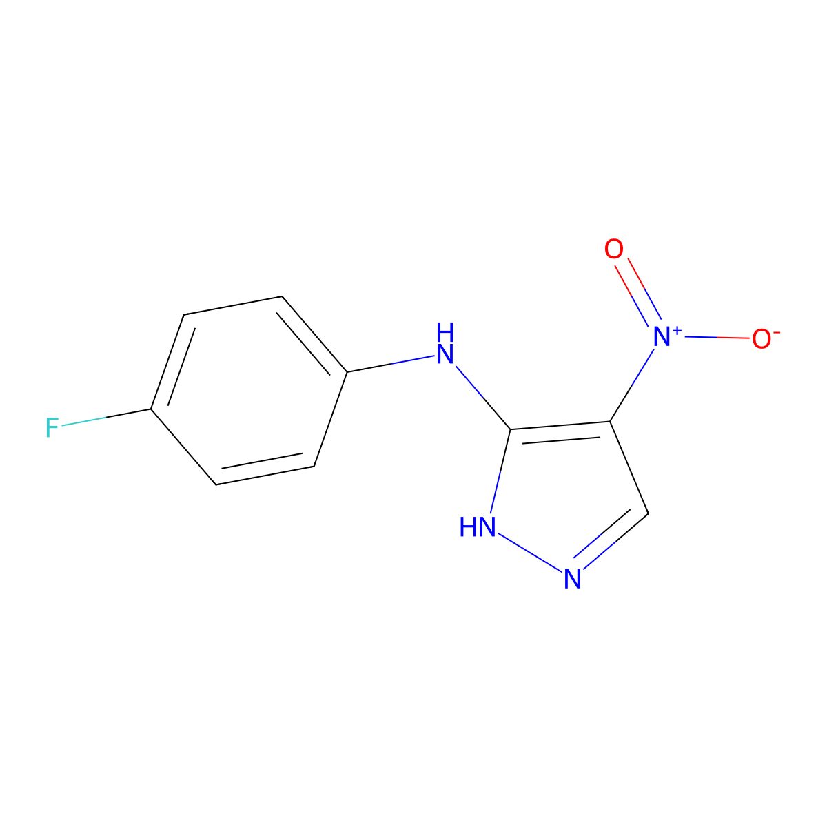 N-(4-fluorophenyl)-4-nitro-1H-pyrazol-5-amine molecular structure, CAS 400079-94-9