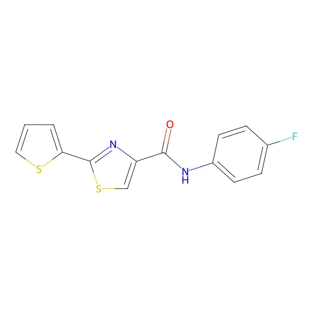N-(4-fluorophenyl)-2-(thiophen-2-yl)-1,3-thiazole-4-carboxamide molecular structure, CAS 400080-68-4