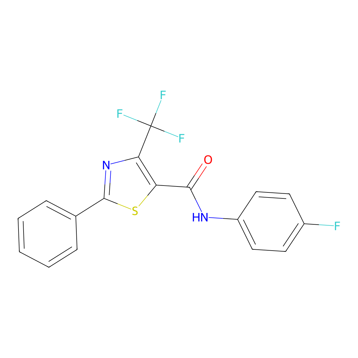 N-(4-fluorophenyl)-2-phenyl-4-(trifluoromethyl)-1,3-thiazole-5-carboxamide molecular structure, CAS 400080-74-2