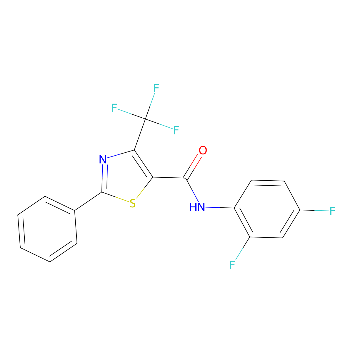 N-(2,4-difluorophenyl)-2-phenyl-4-(trifluoromethyl)-1,3-thiazole-5-carboxamide molecular structure, CAS 400080-75-3