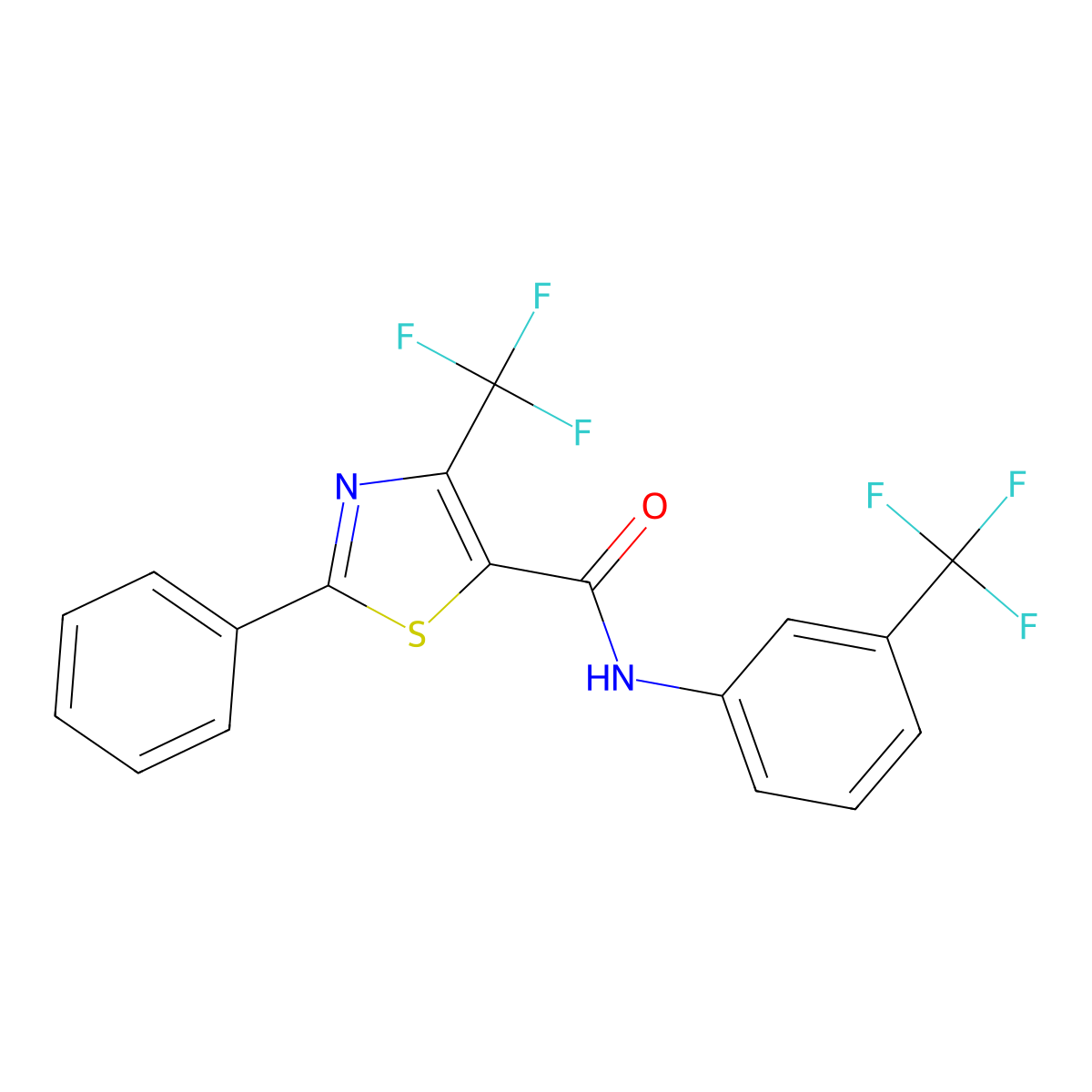 2-phenyl-4-(trifluoromethyl)-N-[3-(trifluoromethyl)phenyl]-1,3-thiazole-5-carboxamide molecular structure, CAS 400080-76-4