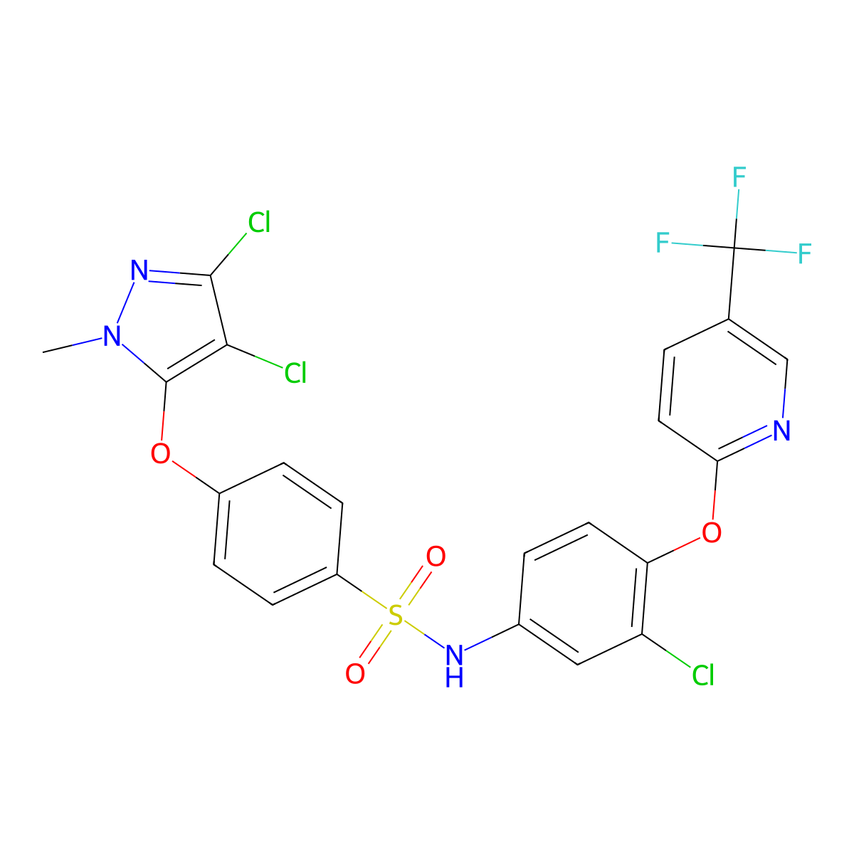 N-(3-chloro-4-{[5-(trifluoromethyl)-2-pyridinyl]oxy}phenyl)-4-[(3,4-dichloro-1-methyl-1H-pyrazol-5-yl)oxy]benzenesulfonamide molecular structure, CAS 400080-80-0