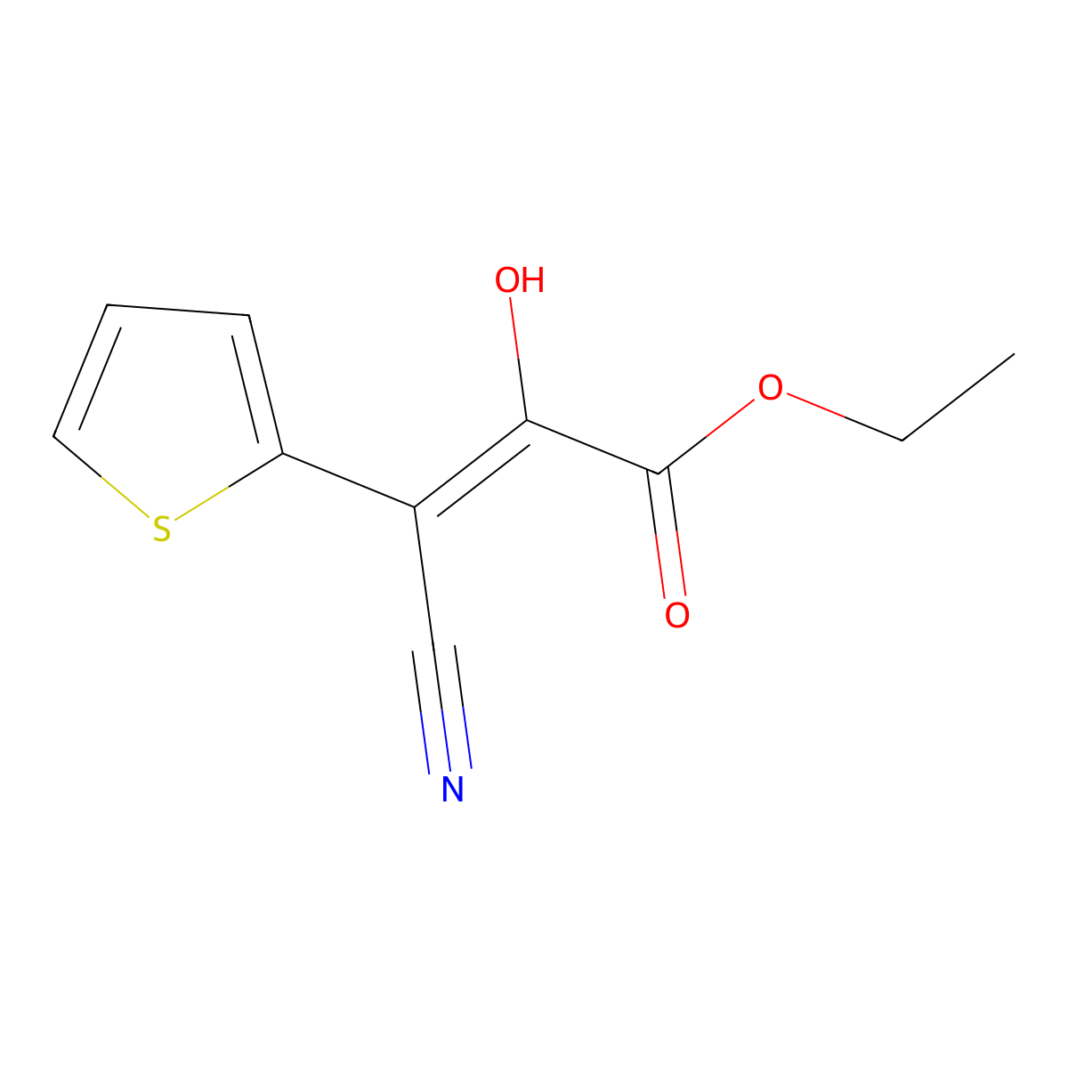 ethyl (Z)-3-cyano-2-hydroxy-3-(2-thienyl)-2-propenoate molecular structure, CAS 400081-13-2
