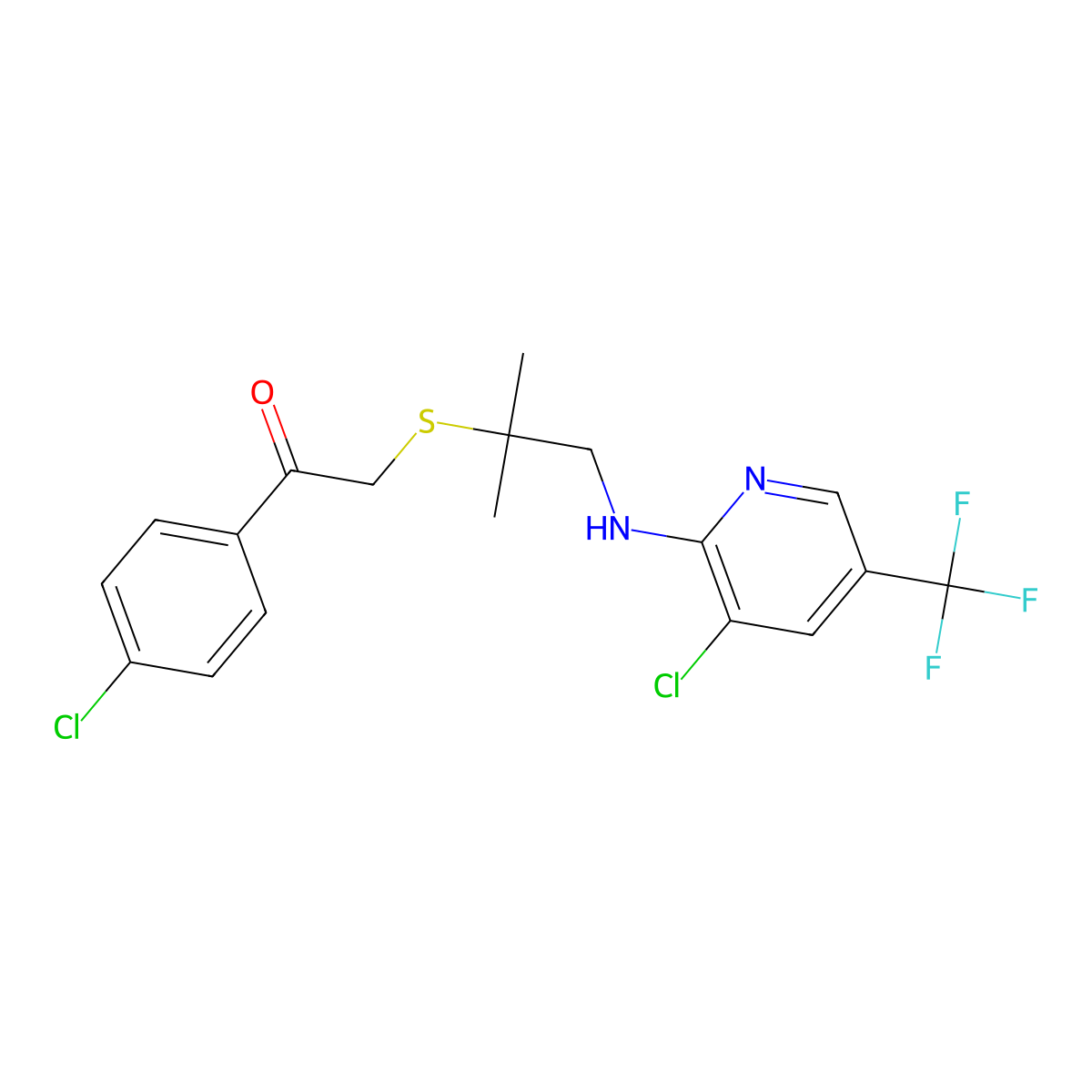 1-(4-Chlorophenyl)-2-[(2-{[3-chloro-5-(trifluoromethyl)-2-pyridinyl]amino}-1,1-dimethylethyl)sulfanyl]-1-ethanone molecular structure, CAS 400081-16-5