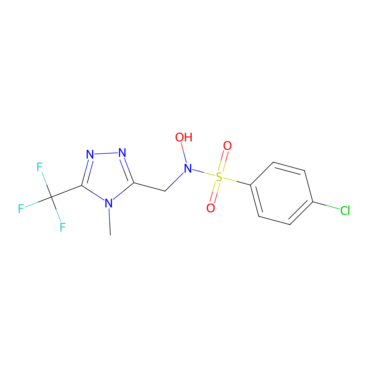 4-chloro-N-hydroxy-N-{[4-methyl-5-(trifluoromethyl)-4H-1,2,4-triazol-3-yl]methyl}benzenesulfonamide molecular structure, CAS 400081-53-0