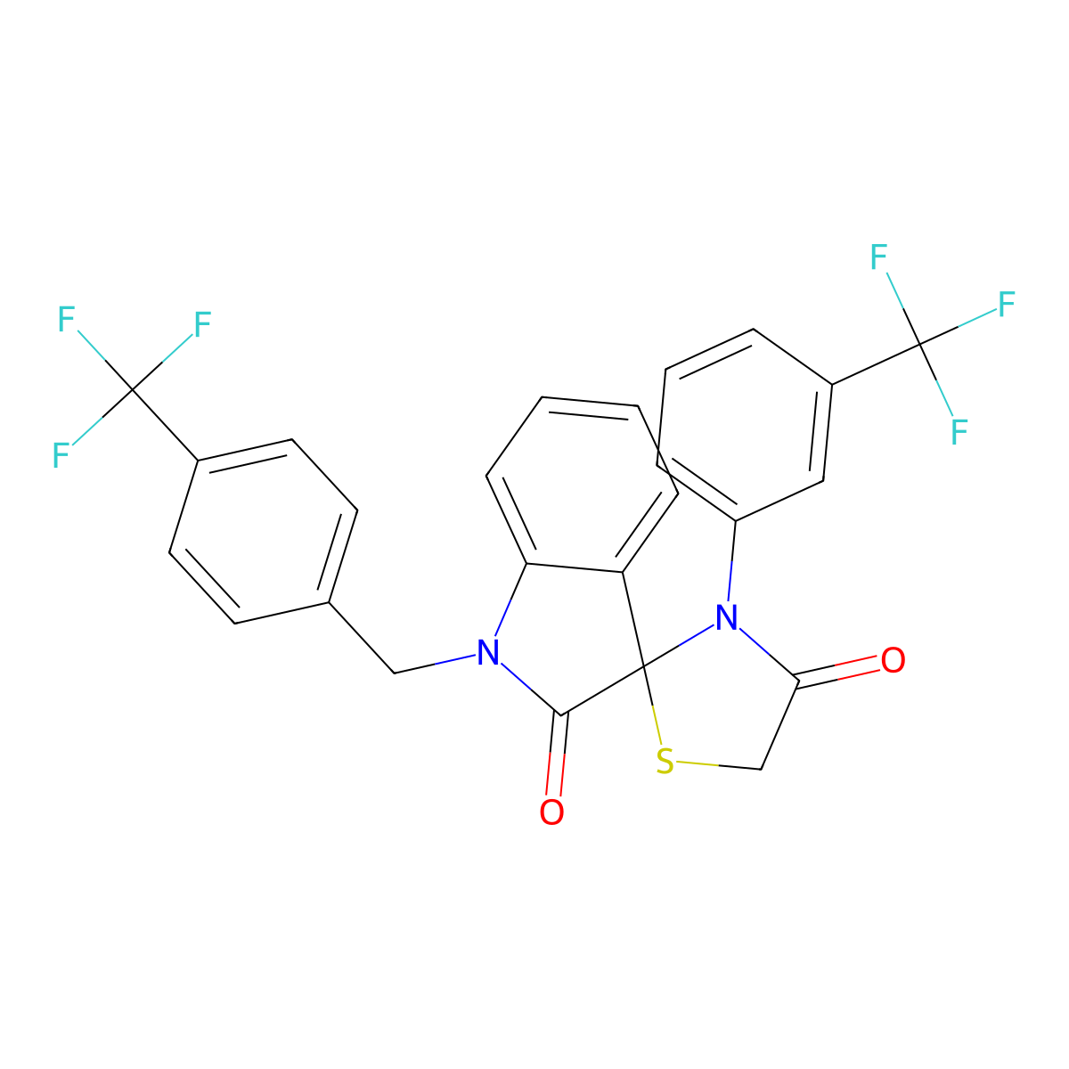 3'-[3-(Trifluoromethyl)phenyl]-1-{[4-(trifluoromethyl)phenyl]methyl}-1,2-dihydrospiro[indole-3,2'-[1,3]thiazolidine]-2,4'-dione molecular structure, CAS 400081-73-4