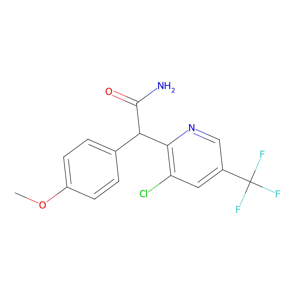 2-[3-Chloro-5-(trifluoromethyl)pyridin-2-yl]-2-(4-methoxyphenyl)acetamide molecular structure, CAS 400081-93-8