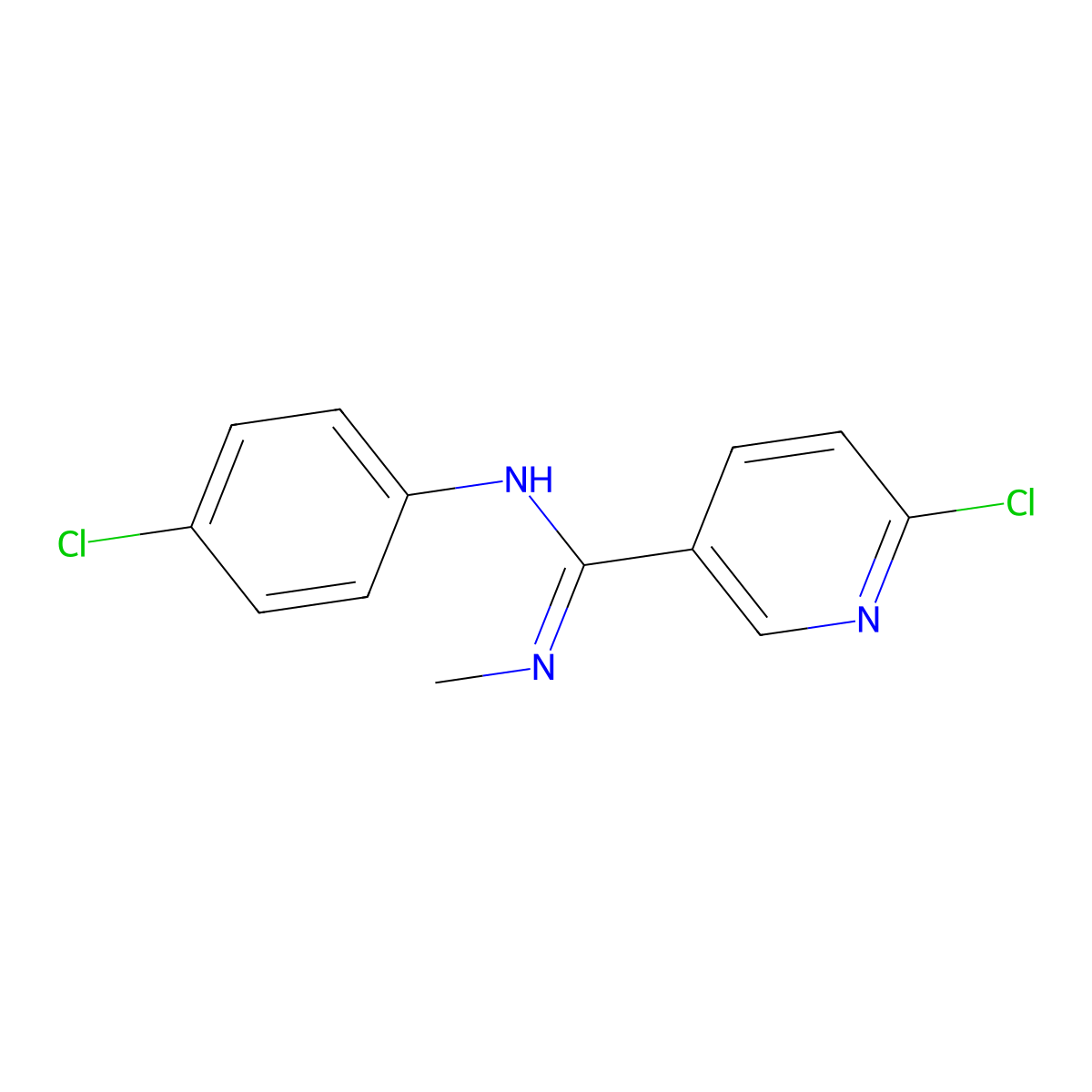 6-chloro-N-(4-chlorophenyl)-N'-methyl-3-pyridinecarboximidamide molecular structure, CAS 400082-00-0