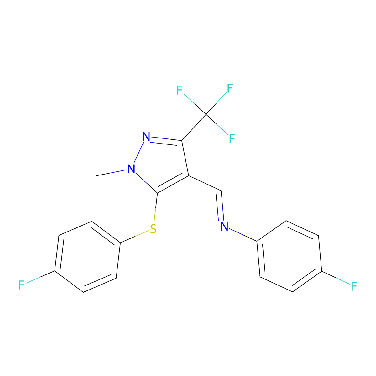 4-fluoro-N-{[5-[(4-fluorophenyl)sulfanyl]-1-methyl-3-(trifluoromethyl)-1H-pyrazol-4-yl]methylene}aniline molecular structure, CAS 400082-01-1