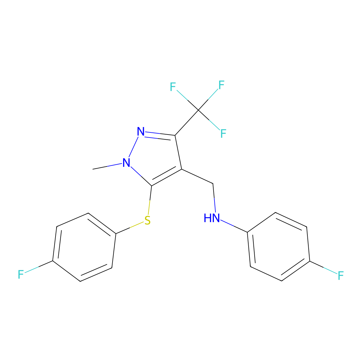 4-fluoro-N-({5-[(4-fluorophenyl)sulfanyl]-1-methyl-3-(trifluoromethyl)-1H-pyrazol-4-yl}methyl)aniline molecular structure, CAS 400082-04-4