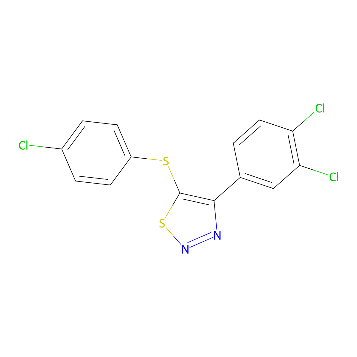 5-(4-Chlorophenyl)sulfanyl-4-(3,4-dichlorophenyl)thiadiazole molecular structure, CAS 400082-14-6