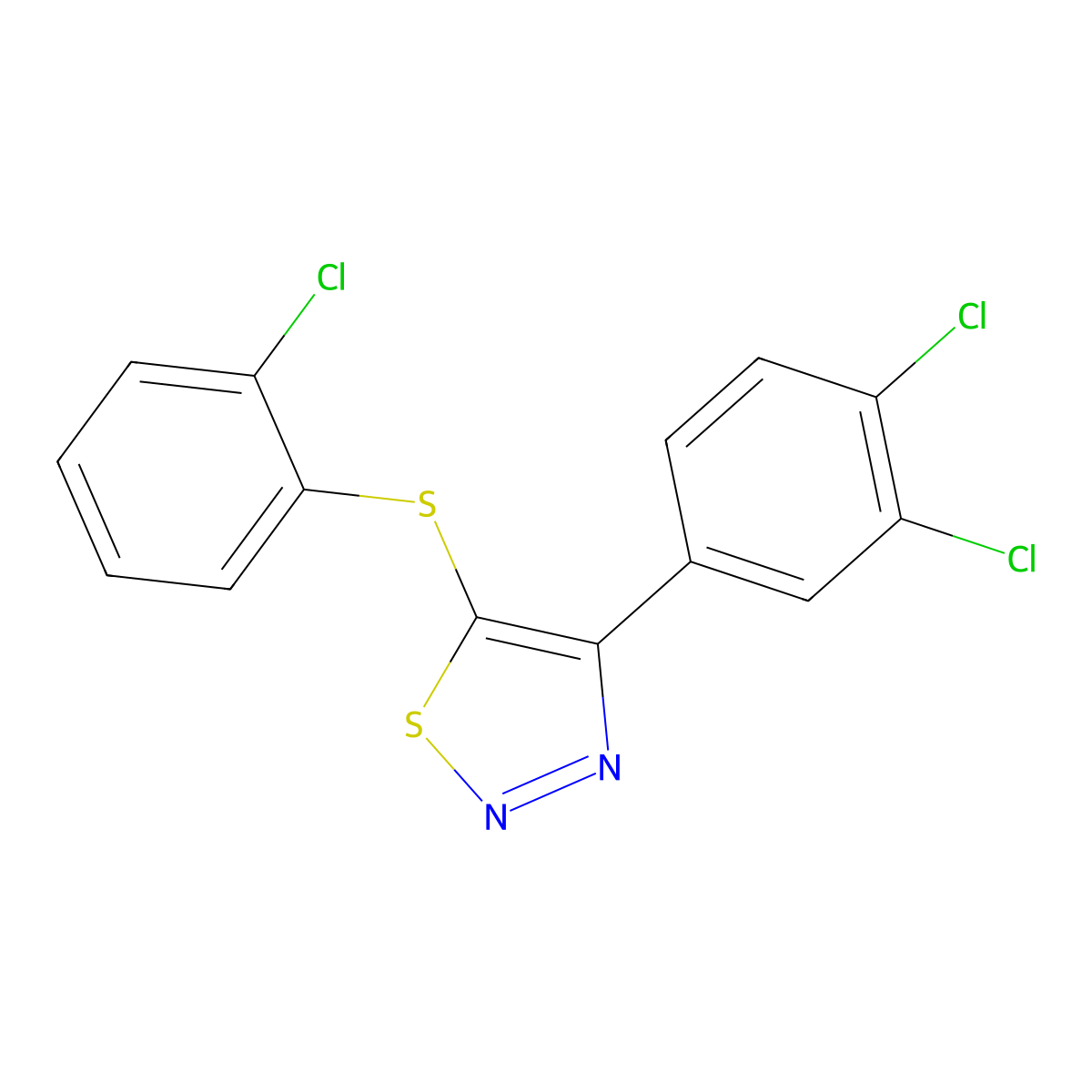 5-(2-Chlorophenyl)sulfanyl-4-(3,4-dichlorophenyl)thiadiazole molecular structure, CAS 400082-16-8