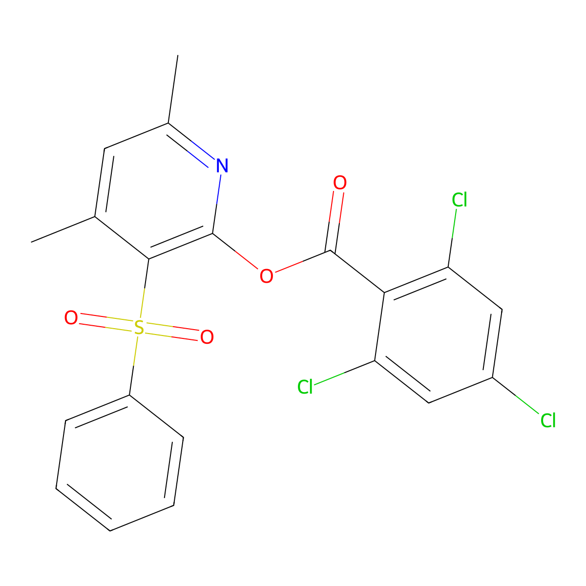 4,6-Dimethyl-3-(phenylsulfonyl)-2-pyridinyl 2,4,6-trichlorobenzenecarboxylate molecular structure, CAS 400082-20-4